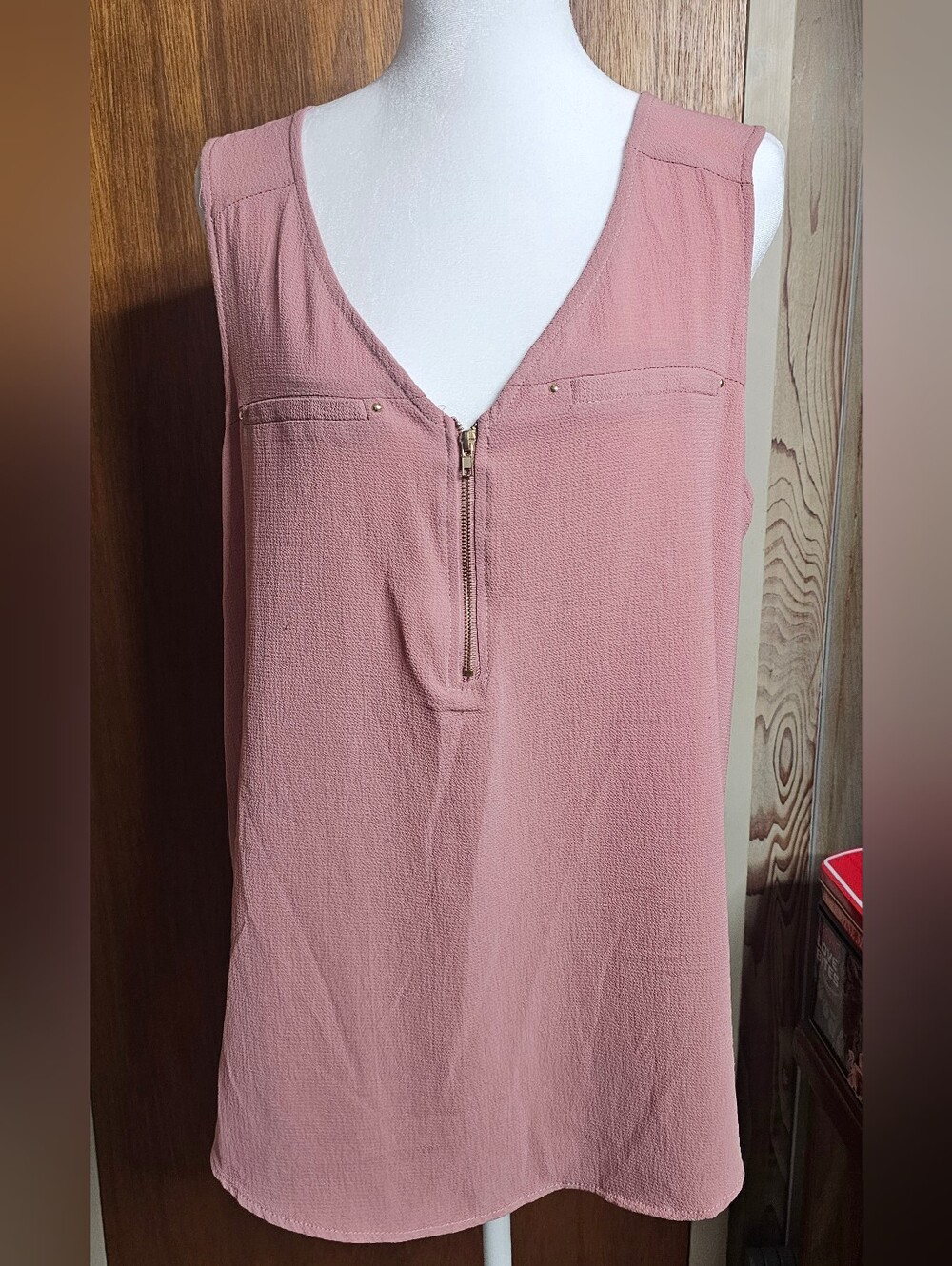 Tempted Sleeveless Pink Zip-Front Blouse Plus